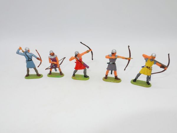 Elastolin 4 cm Gruppe Normannische Bogenschützen - komplettes Set mit 5 Figuren