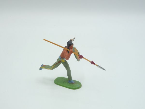 Elastolin 4 cm Indian running with spear, No. 6827, green pants - nice figure
