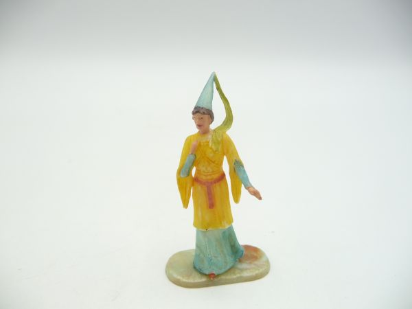 Elastolin 4 cm Damsel of the castle, No. 8810 - extremely rare, turquoise/yellow, on base of nacre