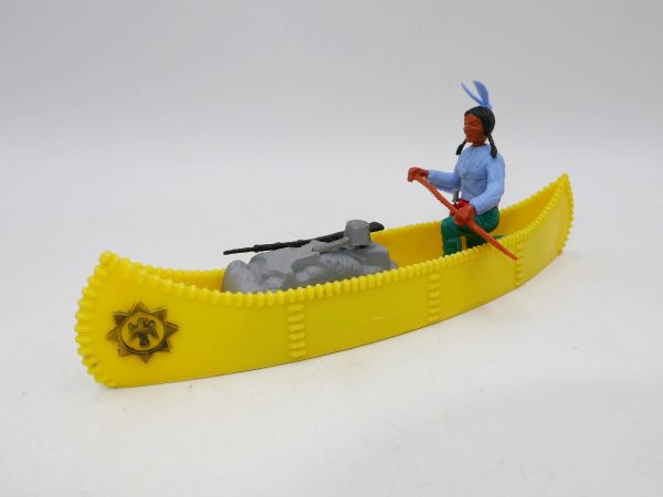 Timpo Toys Kanu mit Indianer 3. Version + Ladung (leuchtend gelb)