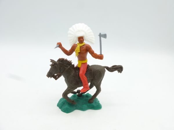 Crescent Indian / Chief riding with knife + tomahawk