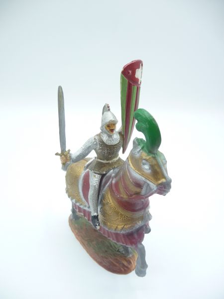 Clairet Knight on horseback with raised sword + shield - great figure