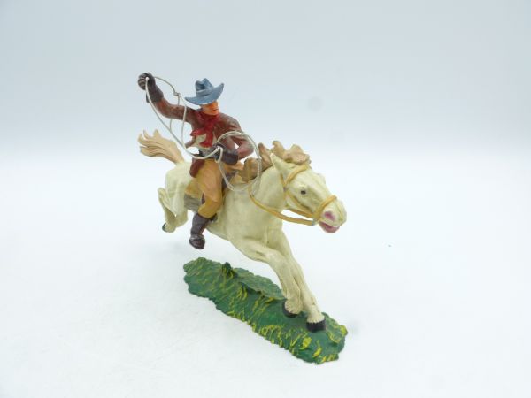 Elastolin 7 cm Cowboy on horseback with lasso, No. 6998 - great horse