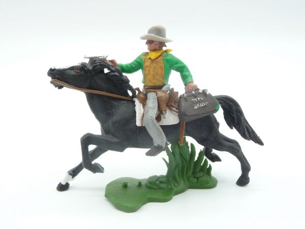 Britains Swoppets Cowboy riding, bank robber with moneybag + pistol, green jacket