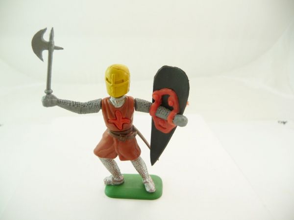 Knight standing with battleaxe, brown/yellow (made in Hong Kong)