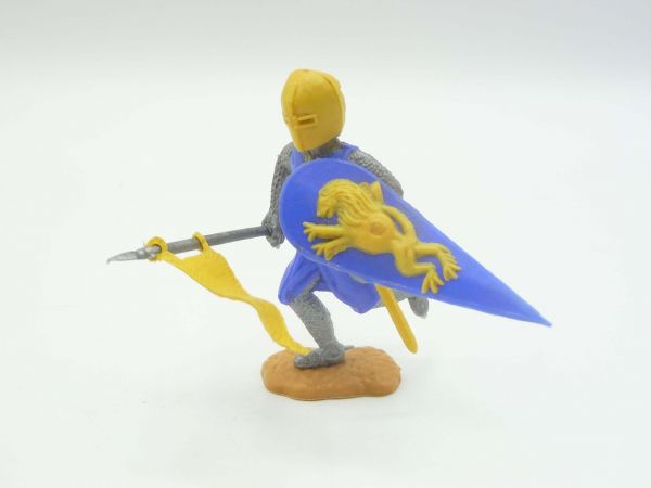 Timpo Toys Medieval knight middle blue/yellow with rare running lower part