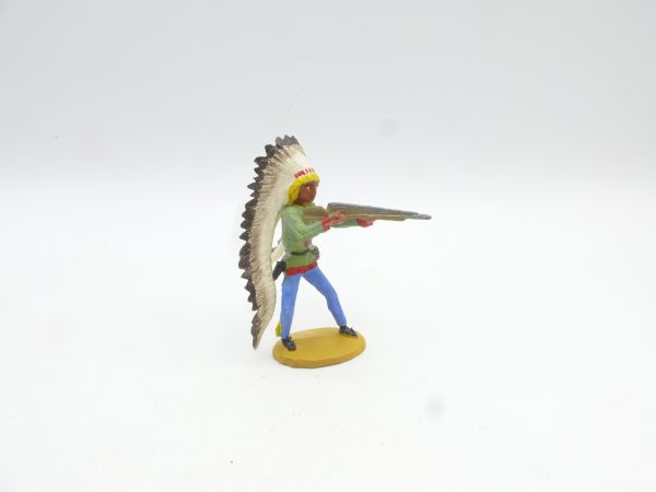 Merten Indian standing shooting - great long feather headdress