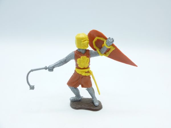 Timpo Toys Medieval knight brown/yellow, standing with flail