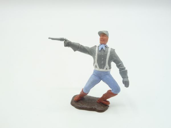 Timpo Toys Confederate Army soldier 2. version standing, firing pistol - nice base plate