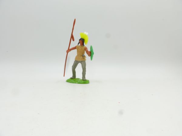 Elastolin 7 cm Iroquois standing with spear + shield - metal base
