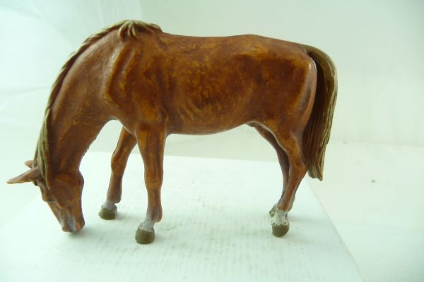 Elastolin 7 cm Pferd grasend, braun, Bem. 2 - tolle Altbemalung