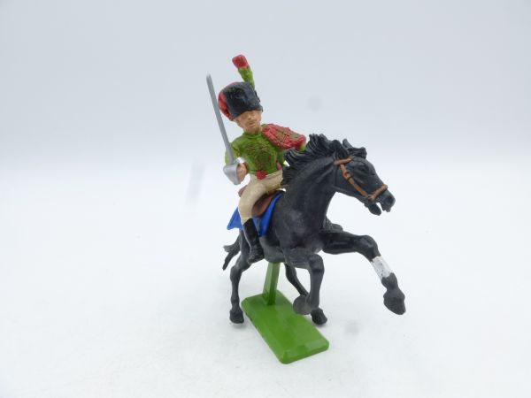 Britains Deetail Waterloo Soldier riding, red/green uniform, sabre high
