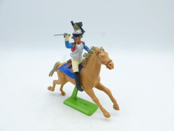 Britains Deetail Waterloo soldier riding, silver/blue uniform
