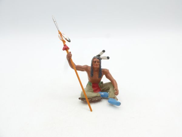Elastolin 7 cm Indianer sitzend mit Speer, Nr. 6835