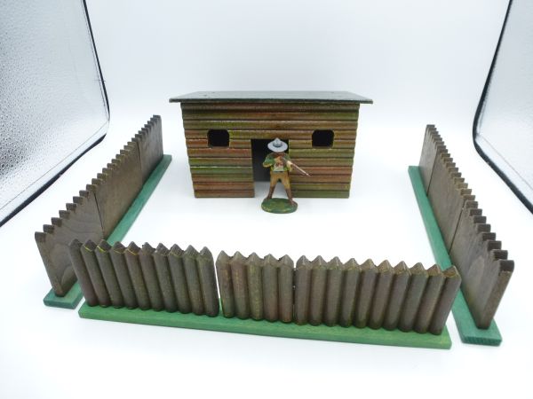 Elastolin Wooden fort, house + palisades with entrance (without figure!)