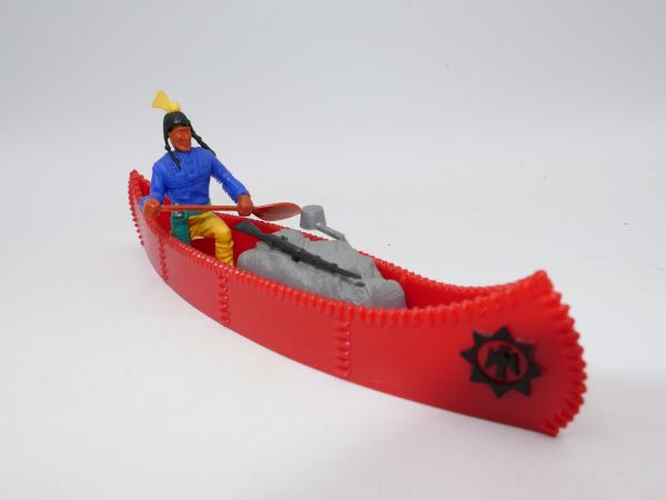 Timpo Toys Kanu rot, schwarzes Emblem mit Ladung + 1 Indianer