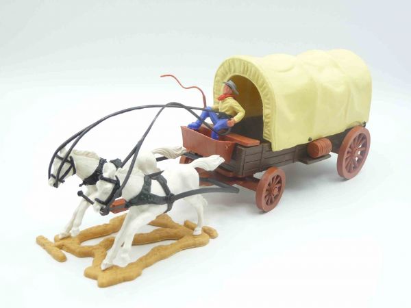 Timpo Toys Planwagen mit Kutscher 2. Version, dunkelbraunes Chassis
