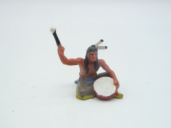 Elastolin 4 cm Indianer sitzend mit Trommel, Nr. 6836 - schöne Figur
