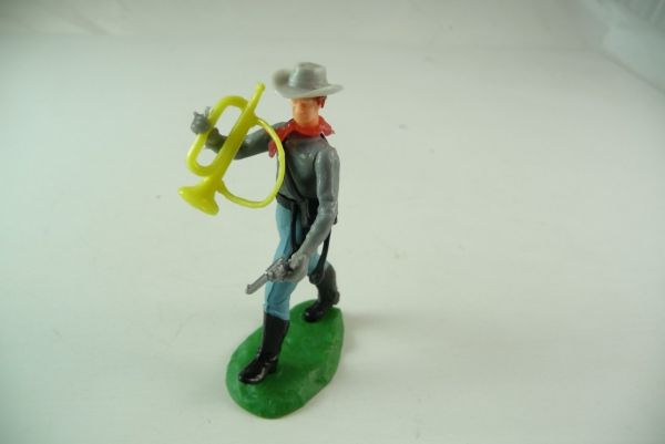 Elastolin Confederate Army soldier standing, officer with pistol and trumpet