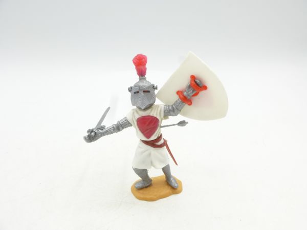 Timpo Toys Visierritter stehend mit Schwert, weiß/rot
