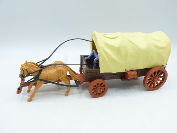 Timpo Toys Planwagen mit seltenen beigebraunen Pferden 1. Version