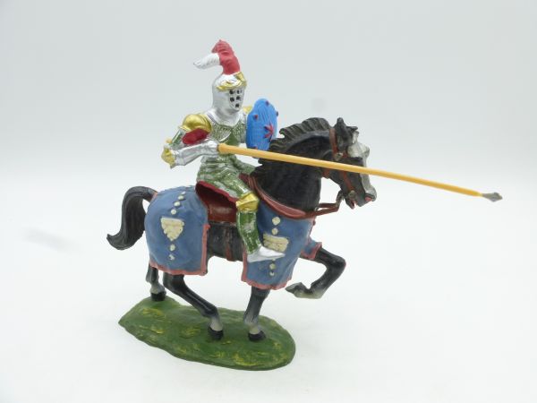 Elastolin 7 cm Ritter zu Pferd, Lanze gesenkt, Nr. 8966 - schöne Bemalung