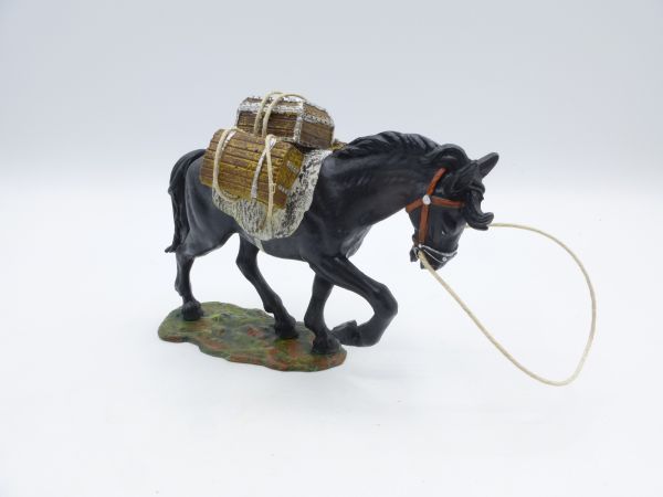 Umbau 7 cm Pferd gehend, schwarz mit Ladung - toll passend zu 7 cm Figuren