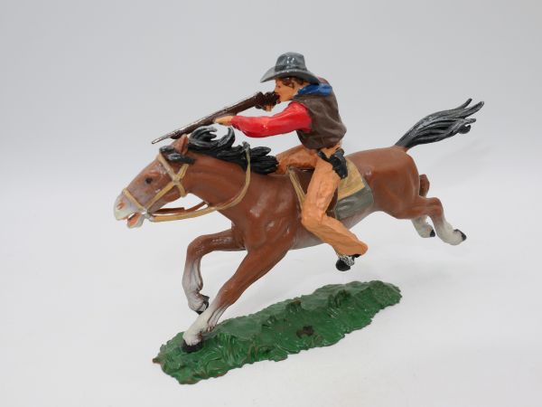Elastolin 7 cm Cowboy zu Pferd mit Gewehr, Nr. 6996 (made in Austria)