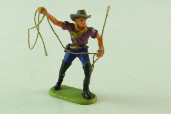 Elastolin 4 cm Cowboy / Trapper with lasso, No. 6978, lilac/dark-blue