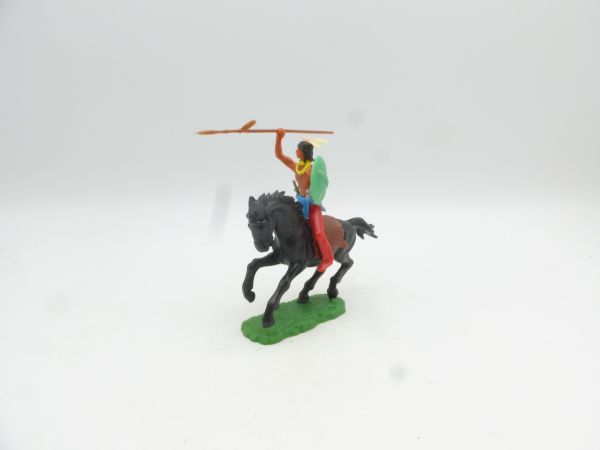 Elastolin 5,4 cm Indianer reitend mit Speer + Schild (+ 2 weitere Waffen)