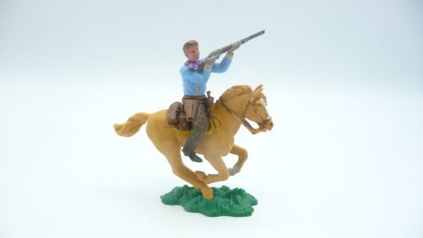 Britains Swoppets Cowboy riding, without hat, firing rifle - great horse