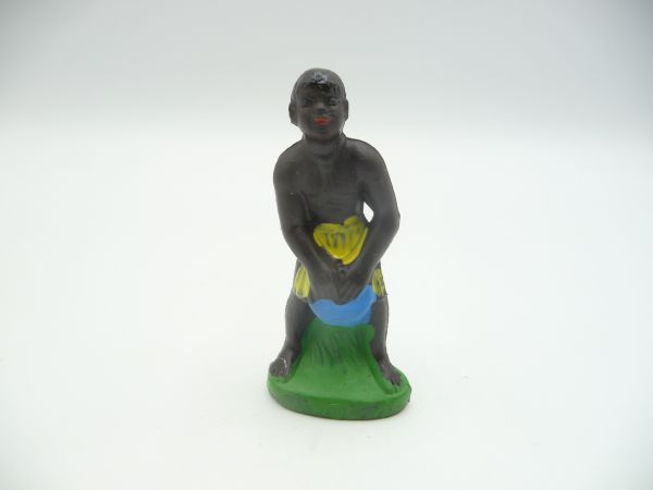 African with drum, yellow loincloth, blue drum