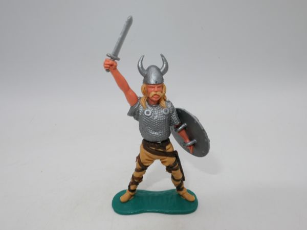 Timpo Toys Viking chief, arm up, silver shield - loops ok