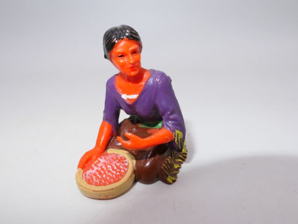 Elastolin 7 cm Indianerin sitzend mit Schüssel, Nr. 6832
