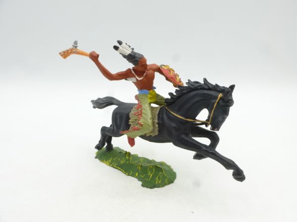 Elastolin 7 cm Indianer zu Pferd mit Keule, Nr. 6852 - tolle Bemalung