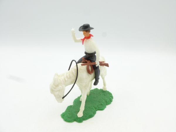 Elastolin 5,4 cm Cowboy reitend mit Gewehr, grüßend - seltenes Pferd