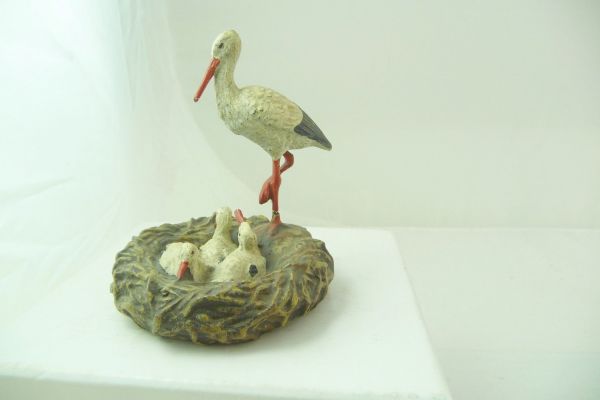 Lineol Storch auf Nest mit Jungem (1940-1960) - guter Zustand