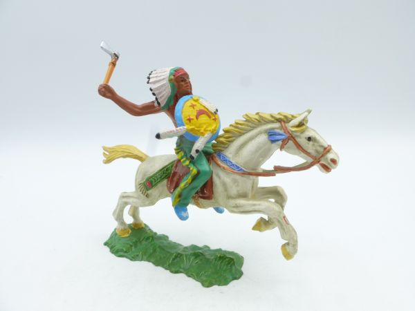 Elastolin 7 cm Indianer zu Pferd mit Beil, Nr. 6844