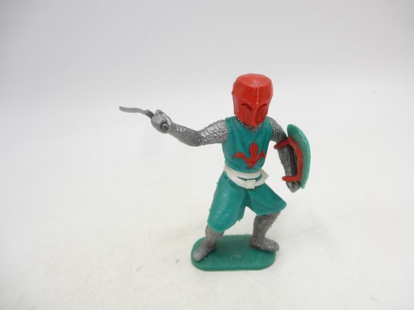 Timpo Toys Mittelalterritter stehend mit Schwert, grün/rot