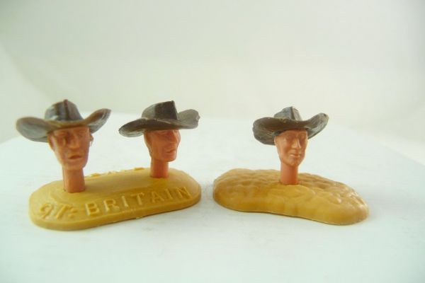 Timpo Toys 3 Cowboy heads with dark brown hats