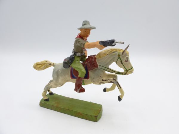 Elastolin Composition Cowboy on horseback with revolver - good condition, see photos