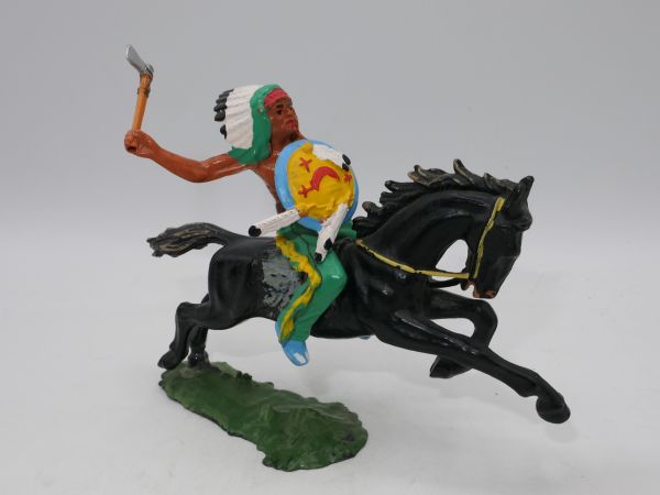 Elastolin 7 cm Indian on horseback with tomahawk, No. 6844 - no defects