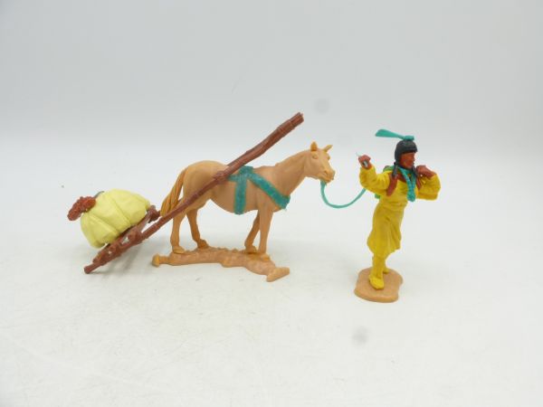 Timpo Toys Indianerin mit Travois (hellbeige Plane)