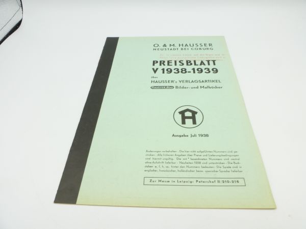 Elastolin Original Preisblatt "V" 1938-1939, Ausgabe Juli 1938 - sehr selten