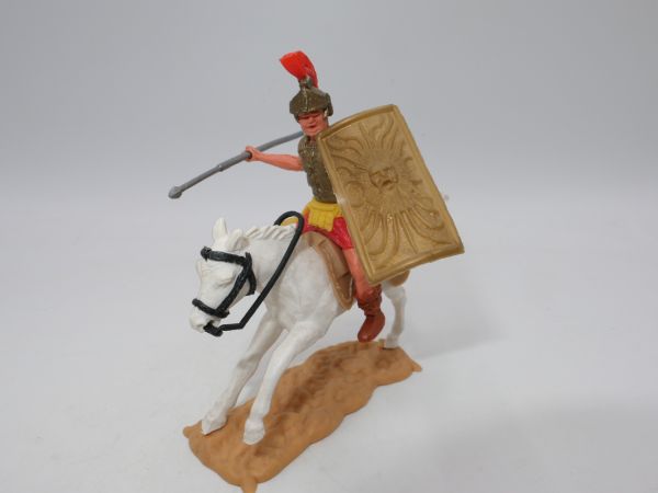 Timpo Toys Roman on horseback, red with pilum + shield - shield loops ok