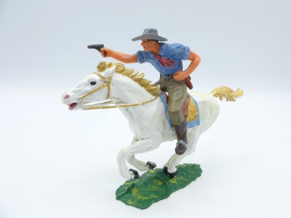 Elastolin 7 cm Cowboy on horseback with pistol, No. 6992 - great figure
