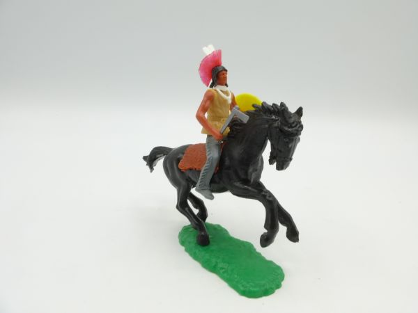 Elastolin 5,4 cm Iroquois riding with tomahawk + shield + knife