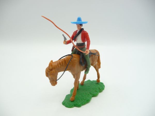 Elastolin 5,4 cm Mexikaner zu Pferd mit Peitsche + Pistole - seltenes Unterteil