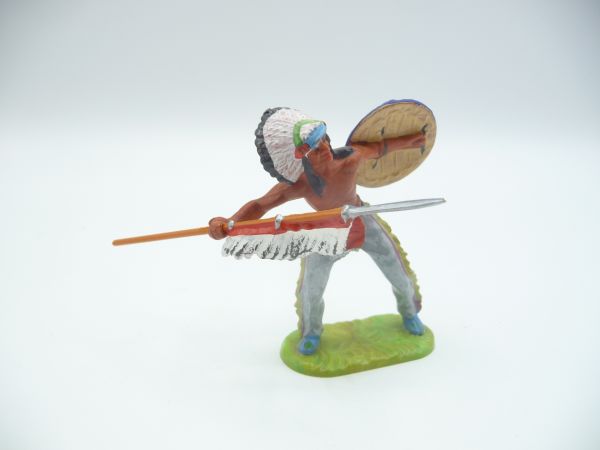 Elastolin 7 cm Indianer Speer werfend, Nr. 6822 - tolle Bemalung, sehr guter Zustand