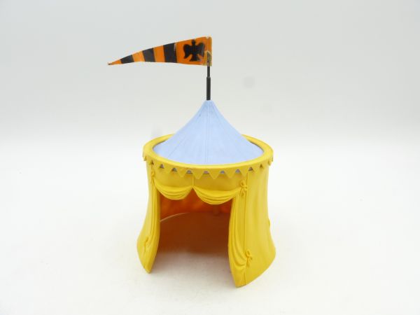Timpo Toys Ritterzelt gelb, blaues Dach, gelber Kranz - bespielt